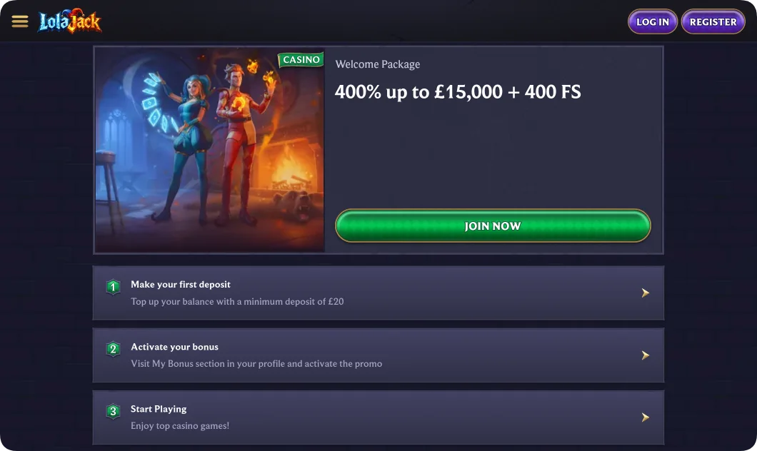 LolaJack UK welcome bonus tracks for casino and sports players